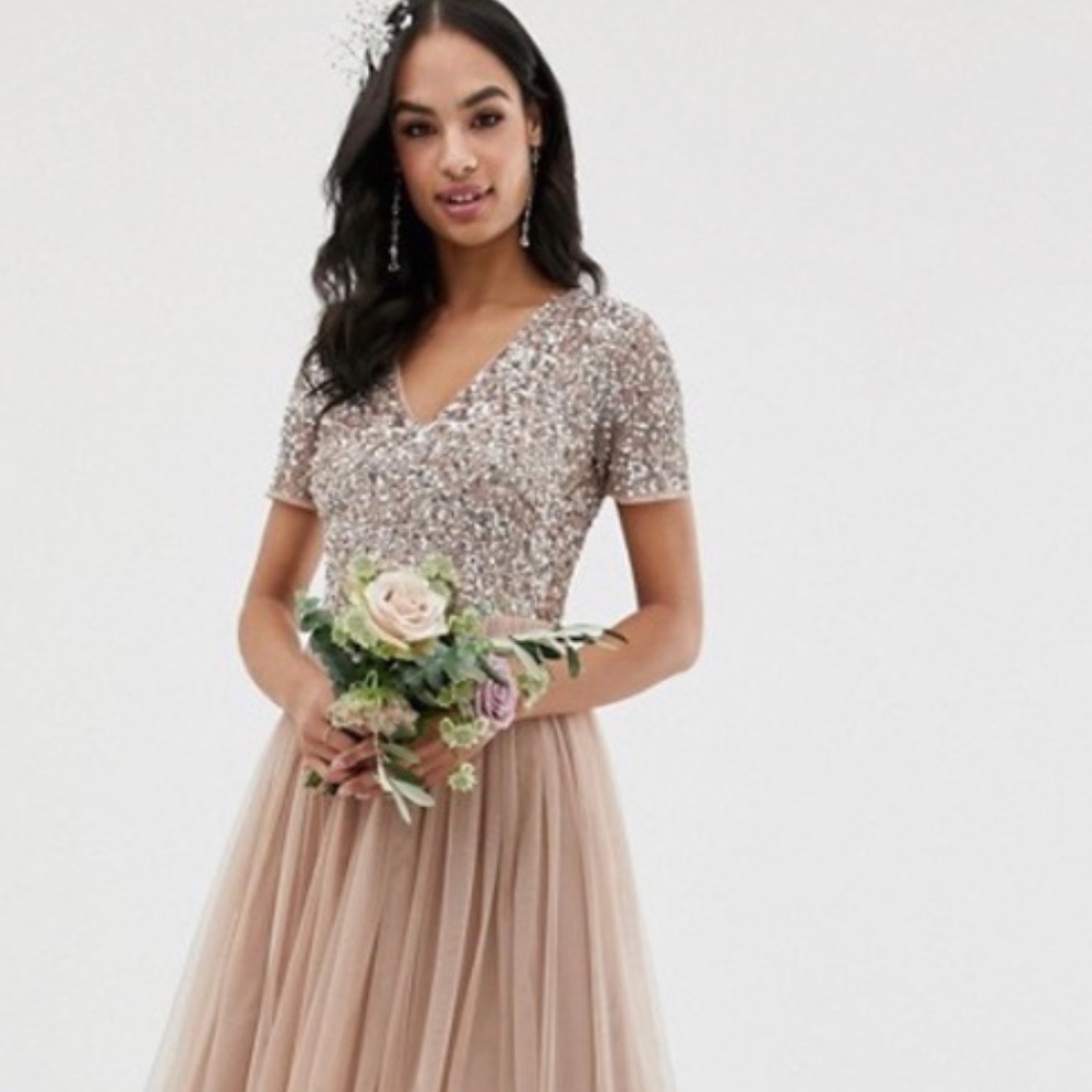 Maya Duluxe Sequin Bridesmaid Maxi Dress Gown 6